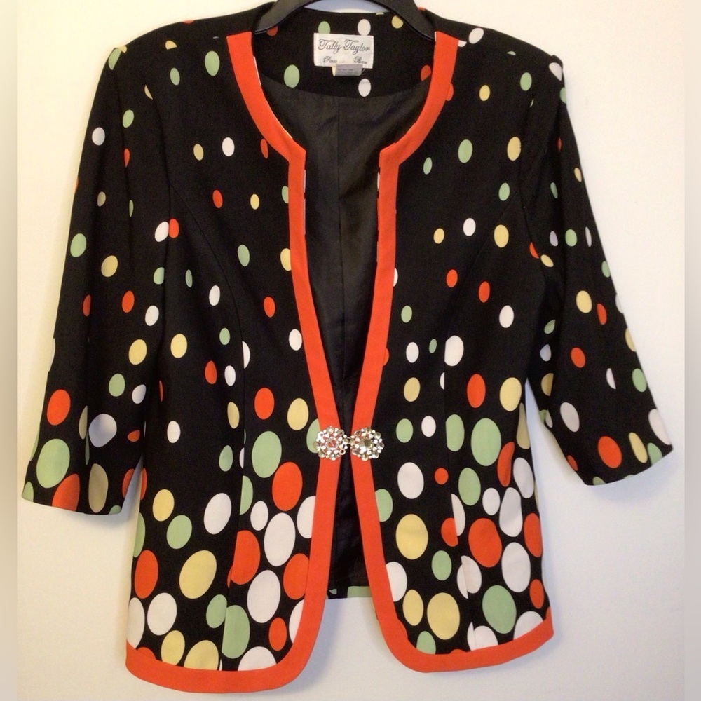 Vintage Tally Taylor brown orange blazer Jacket faux Diamond Closure size 12